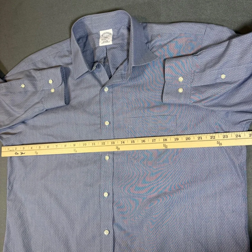 Brooks Brothers Regent Fit Button Down 17 2/3 Blue w/ White Polka Dots Button Up